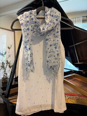 Ag Adriano Goldschmied White Tank with blue Anchor Print & scarf with stars